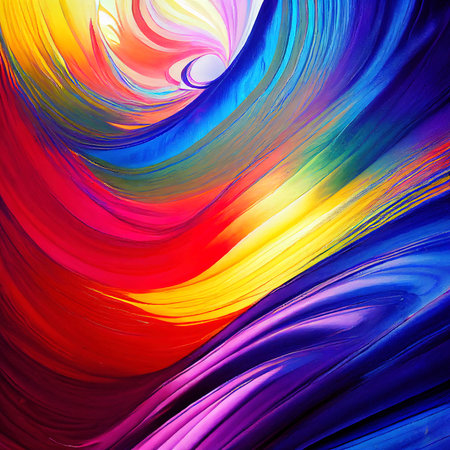 Bright multicolor neon waves ornament. Background image. AI-generated