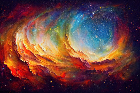 Picturesque Milky Way. Colorful heavenly portal to another dimension. Imitation of oil painting....