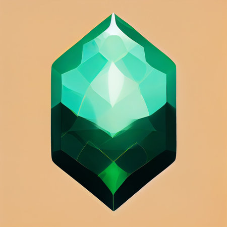 Green magic emerald. Symmetrical sparkling emerald. Simple artistic illustration. AI-generatedの写真素材