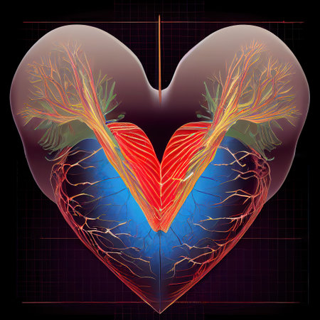 Stylized medical heart. Electrocardiogram drawn heart. Glowing heart with arteries stylization. AI-generatedの写真素材