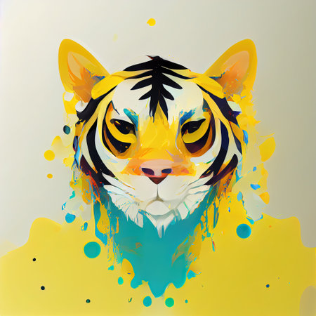 Decorative portrait of a tiger with splashes. Tiger muzzle bright art. AI-generatedの写真素材