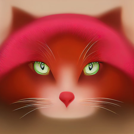 Red cat with green eyes portrait. Cat in the fog. AI-generatedの写真素材