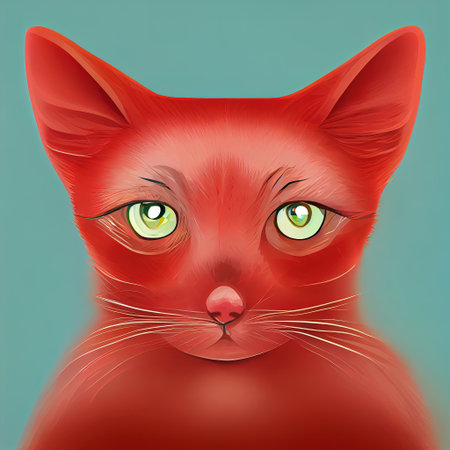 Cute red cat portrait. Decorative stylized cat. Full face image. AI-generatedの写真素材