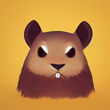 Furry gopher head. Brown hamster on a red background. AI-generatedの写真素材