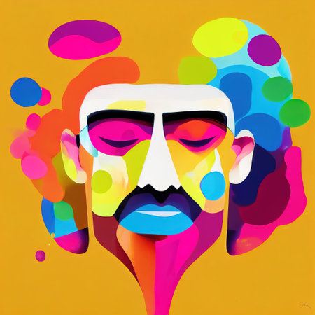 Male face multicolor flat illustration. Male face with closed eyes. AI-generatedの素材