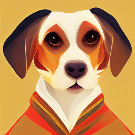 Portrait of a dog in brown tones. Cute dog face. Full face view. Drawing imitation. AI-generatedの素材