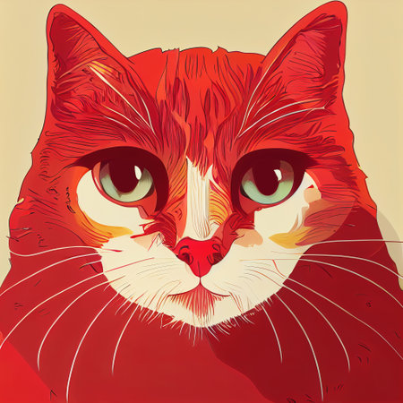Stylized portrait of a cute red cat. Full face view. AI-generatedの写真素材