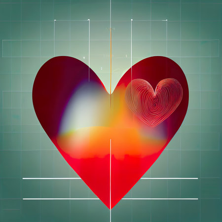 Radiant symphony of love. Abstract multicolored heart dancing on the coordinate grid. AI-generatedの写真素材
