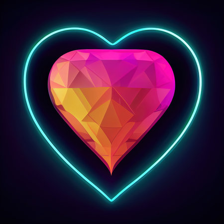 A radiant ode to love. The neon hearts mesmerizing brilliance, bursting with complex patterns, painting the night with passionate light. AI-generatedの写真素材