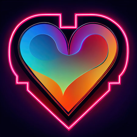 Infinite radiance. The neon hearts resplendent glow, embodied in intricate patterns, casting a spell of love in the depths of the night. AI-generatedの写真素材