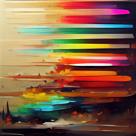 Rainbow abstract striped ornament. A picture with a horizontal striped pattern. Imitation of oil painting. Bright dynamic abstraction. AI-generatedの写真素材
