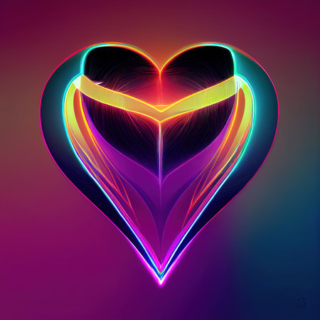 Ethereal passion. A glowing neon heart, adorned with mesmerizing patterns, casting a spell of love upon the enigmatic darkness. AI-generatedの写真素材