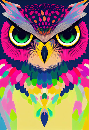 Painted with colored paints the head of an owl. Close-up. art style effect. AIの写真素材