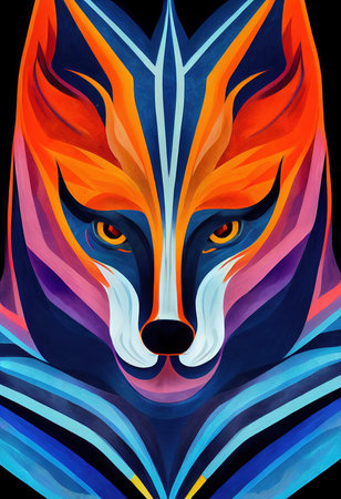 Beautiful multi-colored illustration of the muzzle of a wolf. AI-generatedの写真素材