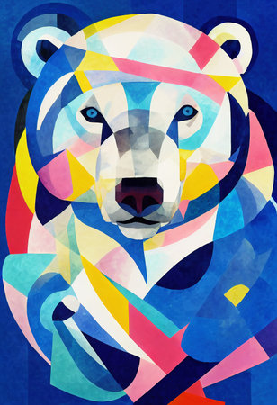 Multicolored bear. Close-up. effect art style colored paint stains. AI-generatedの写真素材