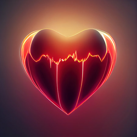 Abstract glowing red heart on a gradient background. AI-generatedの素材