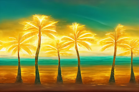 A group of African palm trees against the backdrop of the azure sea. Artisticの素材