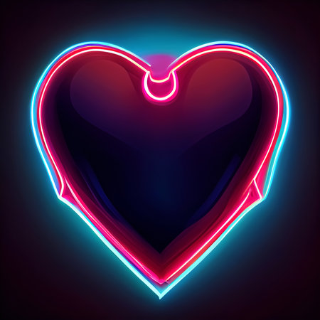 Neon symphony of eternal love. The hearts luminous glow, adorned with intricateの素材