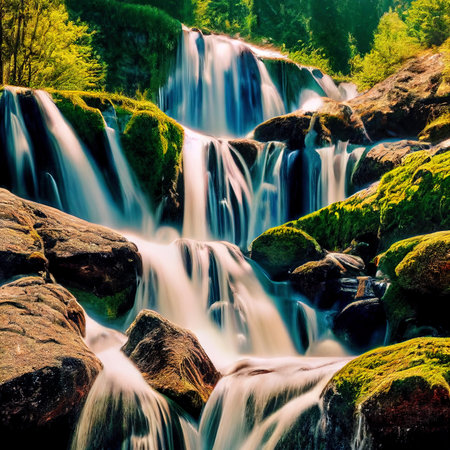 Rapids of a mountain river. Mountain picturesque landscape. Composition ofの素材