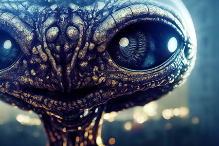 Cosmic observer. Intricate detail of an alien reptoids mesmerizing eye. AIの素材