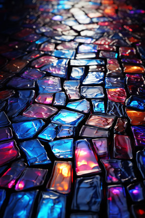 Vivid Holographic Mosaic Pathway in Cool Hues. AI generationの素材