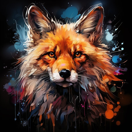 Fox Gaze: A Mesmerizing Digital Creation with a Splash of Colorful Artistry. AIの素材