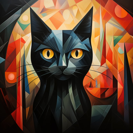 Geometric Cat Art. AI generationの素材