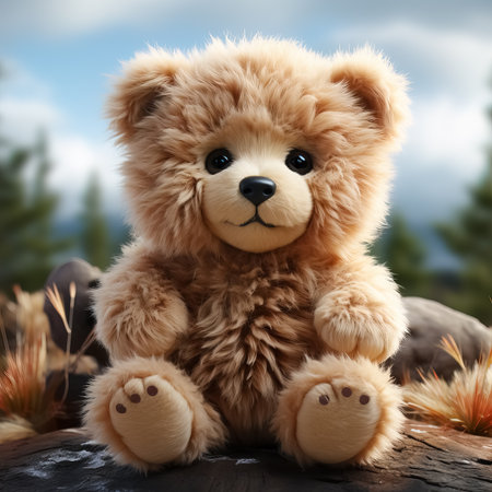 Cheerful Teddy Bear Enjoying the Outdoors. AI generationの素材