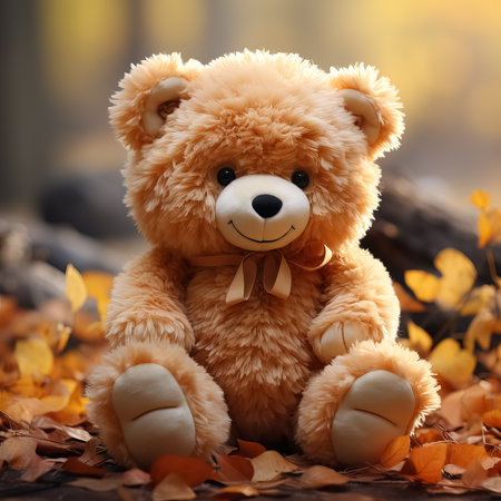 Teddy Bear in Autumn Leaves. AI generationの素材