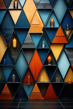 Abstract geometric wall with candles. AI generationの素材