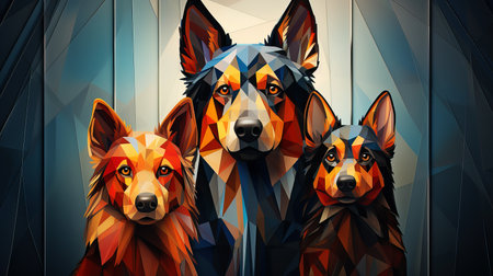 Geometric canine trio. AI generationの素材