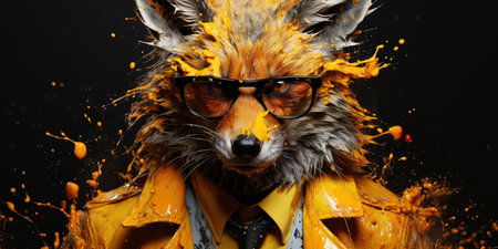 Cool Fox in Yellow Splash. AI generationの素材