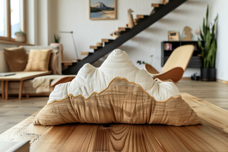 Mountain-shaped pillow in modern living room.の素材