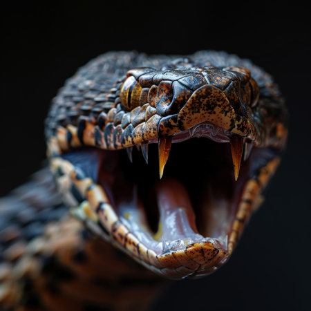 Close-up of snake with open mouth.の素材