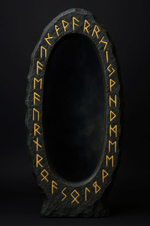 Oval mirror with runic inscriptions on frameの素材