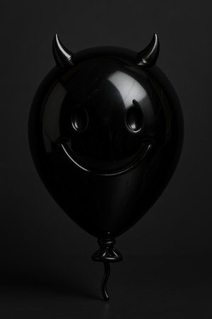 Black balloon with horns and smiley faceの素材
