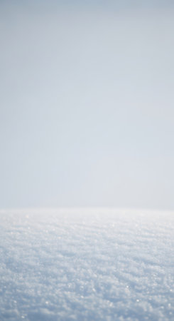 A pristine blanket of sparkling snow stretches to the horizon under a soft winter sky.の素材