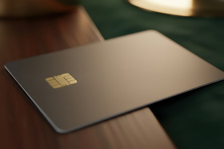 Close up of an EMV chip on a metallic payment card.の素材