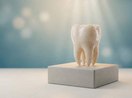 Model of a healthy human tooth on a display stand.の素材