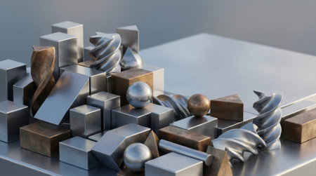 Abstract composition of metal geometric elements.の素材
