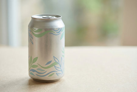 Aluminum beverage can with leaf and wave design.の素材