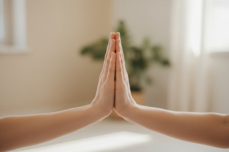 Hands together in a namaste gesture.の素材