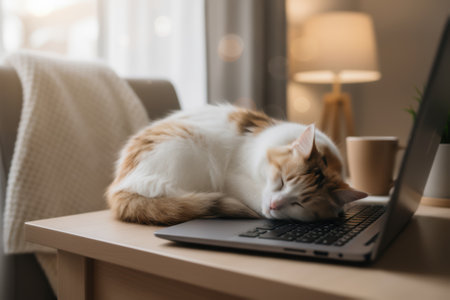 Sleeping cat on laptop keyboard.の素材