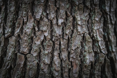 Close up of rough tree bark texture with moss.の素材