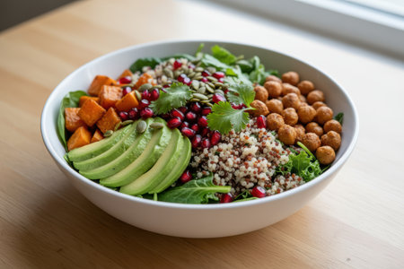 Healthy and colorful buddha bowl with fresh ingredients.の素材