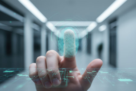 Fingerprint scan and biometric security concept for data protection.の素材