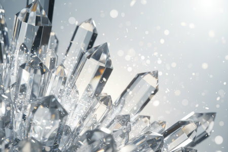 Transparent crystal formations with sparkling light and bokeh..の素材