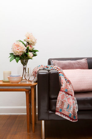 Contemporary interior sofa and side table verticalの写真素材