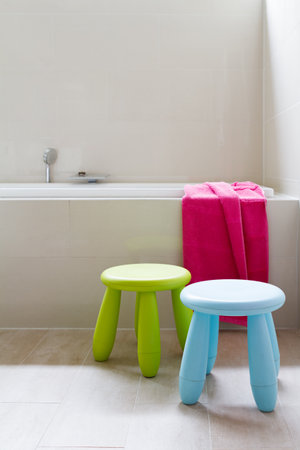 Contemporary designer bathroom renovation with kids decor itemsの写真素材