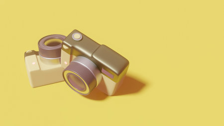 3d render of a camera on a yellow background. 3d illustrationの写真素材